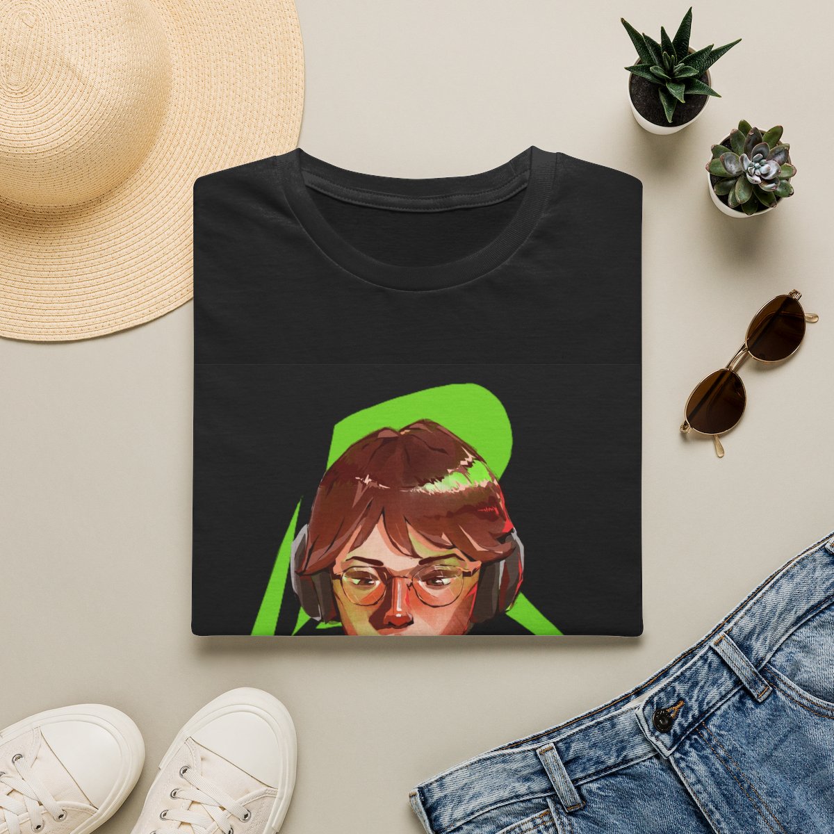 Retro Portrait Illustration T-Shirt | Hand-Painted Face Art | Caedrel